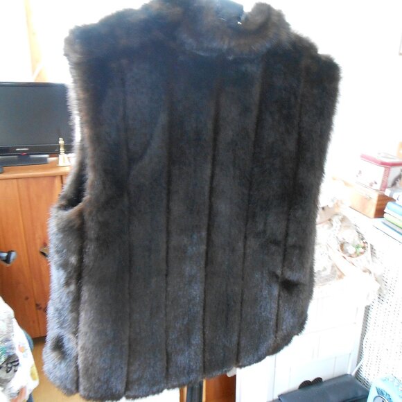 REVERSIBLE VEST-FAUX FUR-POLYESTER-GIACCA GALLERY-WOMEN'S SZ L-VINTAGE-EXC! - Picture 5 of 9